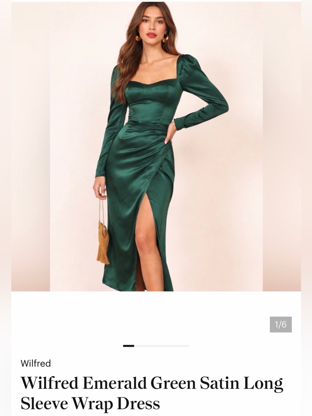 NWT Wilfred Emerald Green Satin Long Sleeve Wrap Dress